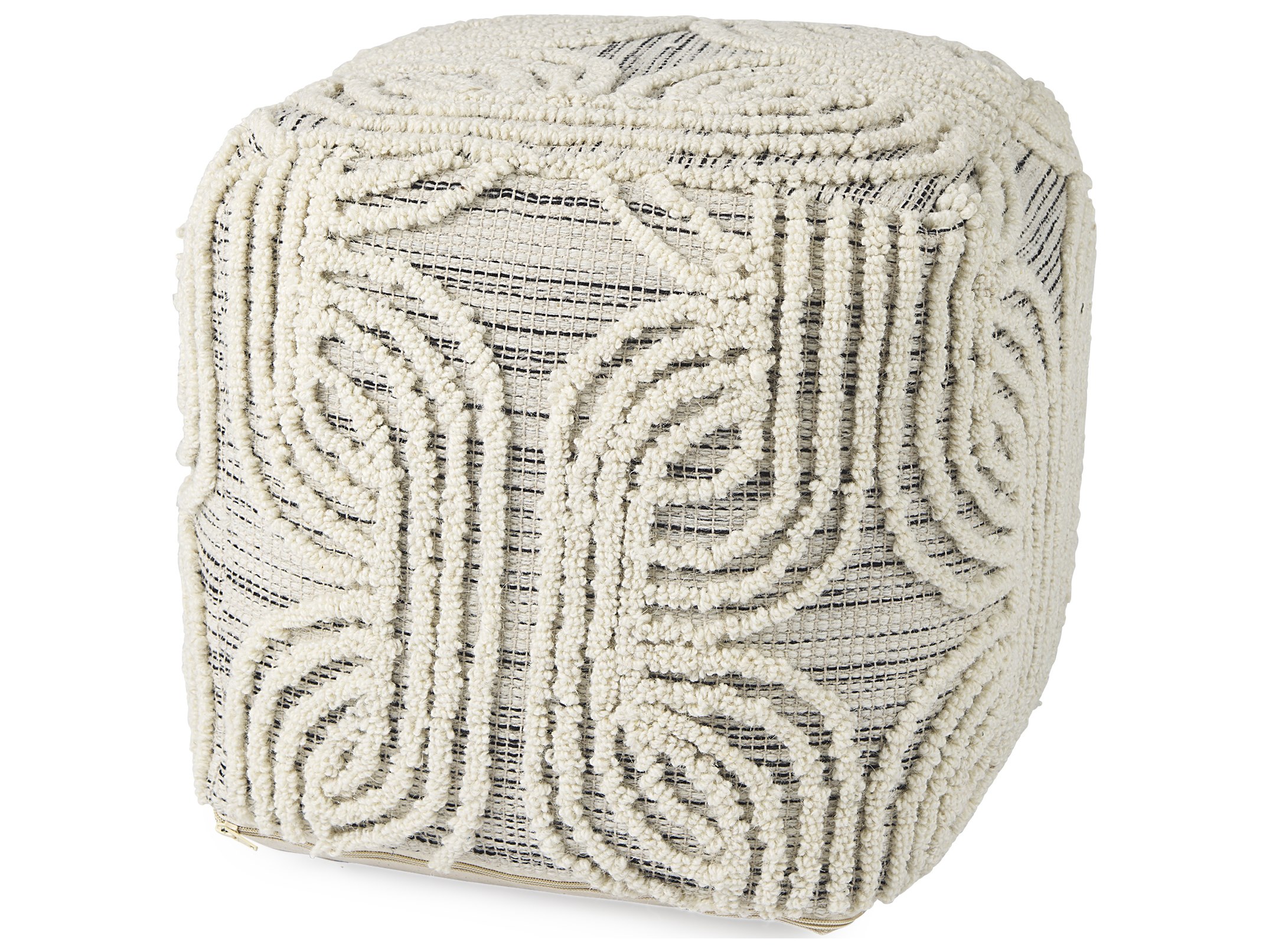 Amaya 16.0L x 16.0W x 16.0H Cream/Black/Gray Wool and Cotton Pouf