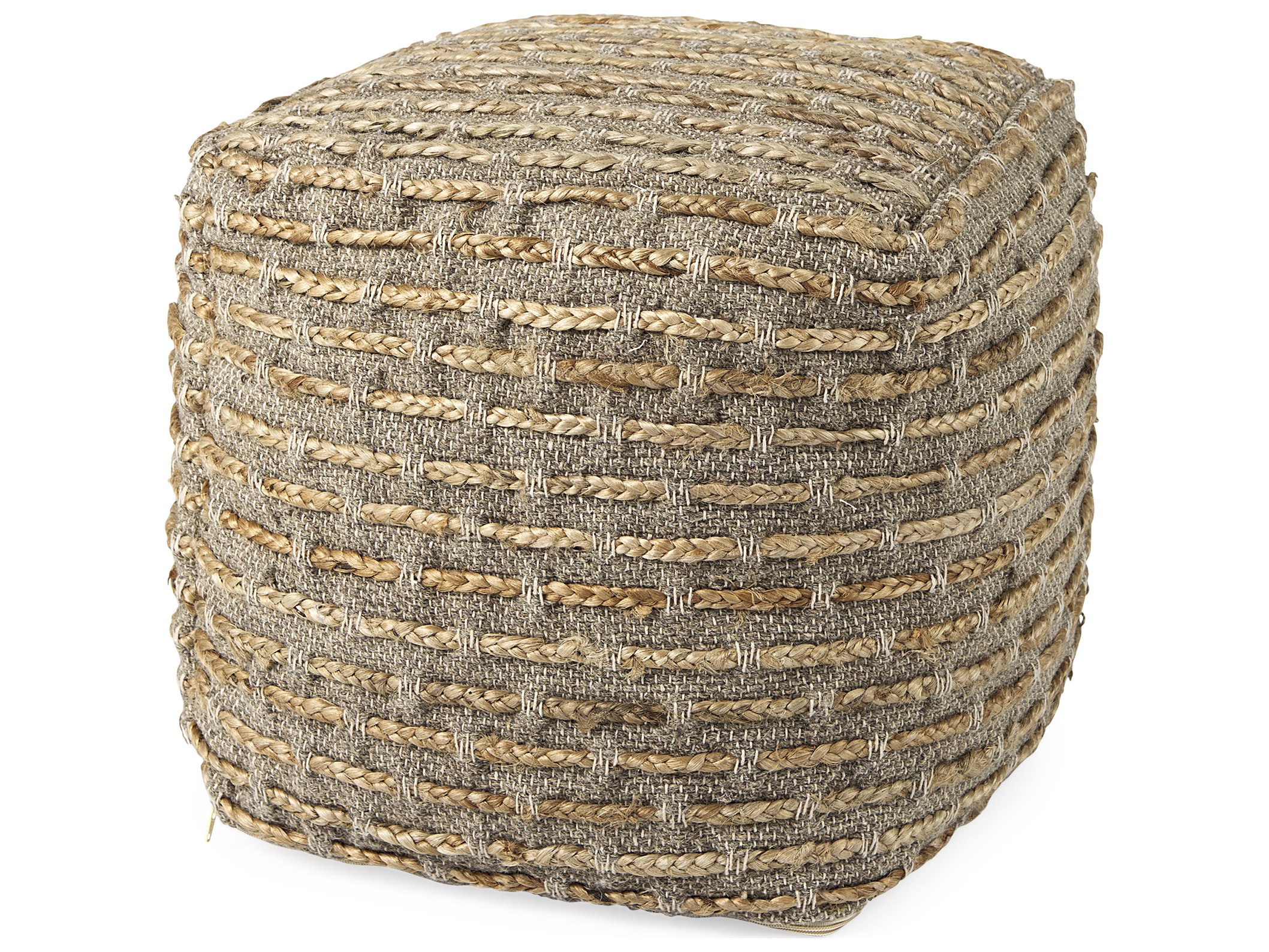 Binita 16.0L x 16.0W x 16.0H Gray/Brown Hemp Wool and Cotton Pouf