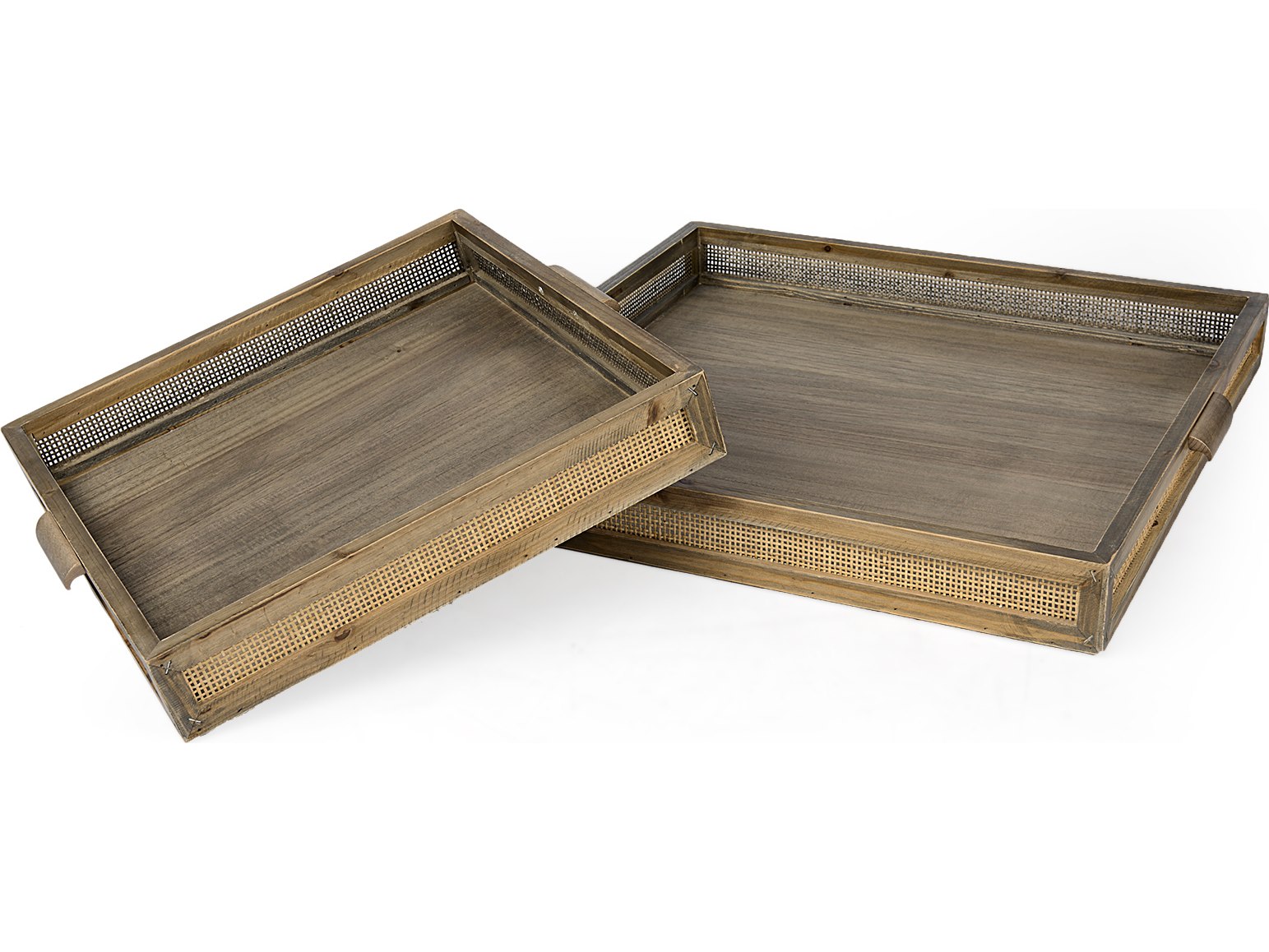 Sonny 23.6L x 23.6W x 2.0H Set of Two Brown Wood and Wicker Square Trays
