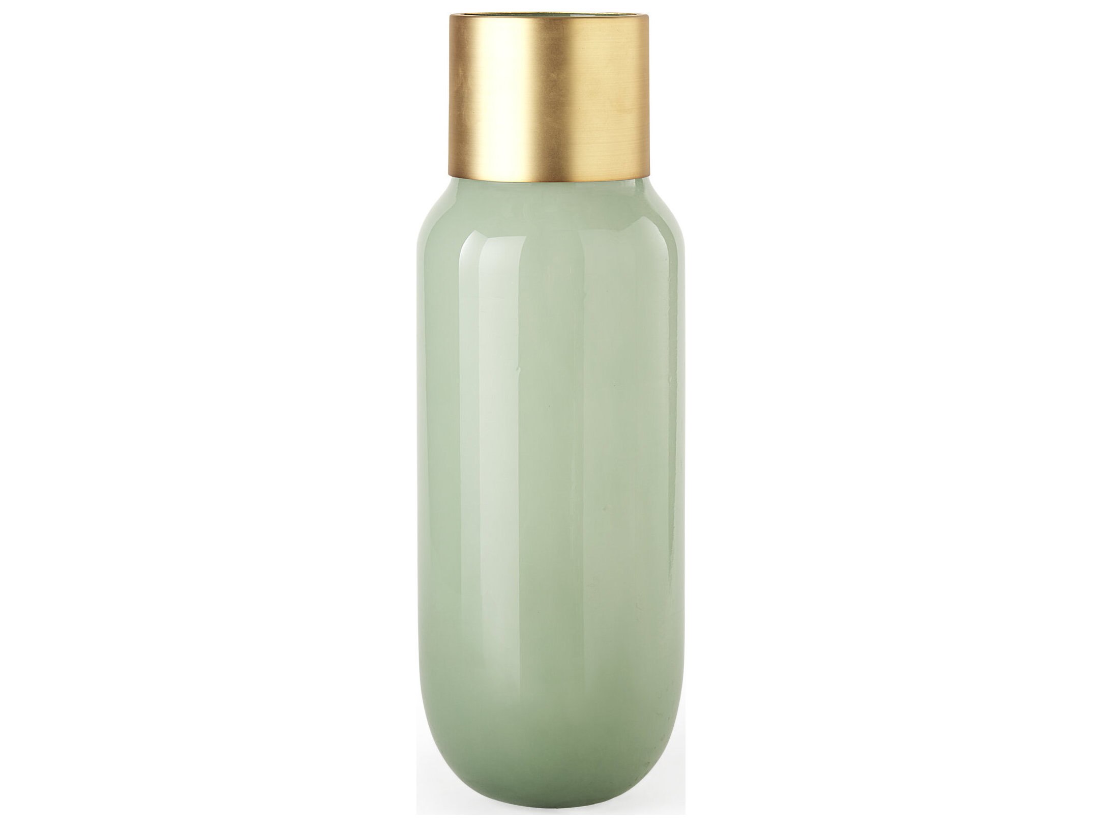 Minty  5.7L x 5.7W x 16.8H Green Glass Vase W/Matte Gold Metal Neck Cuff