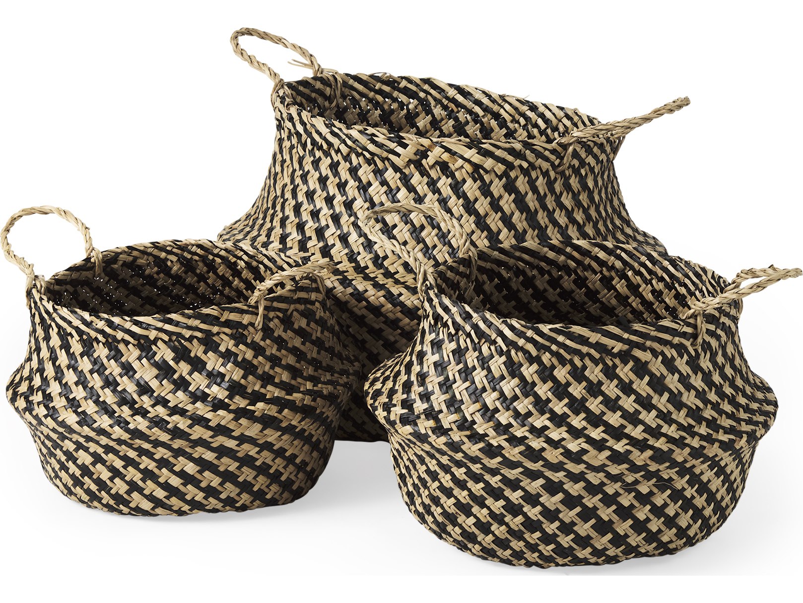 Gaia  17.7L x 17.7W x 20.5H Set of 3 Light and Dark Brown Cross Patterend Belly Seagrass Basket