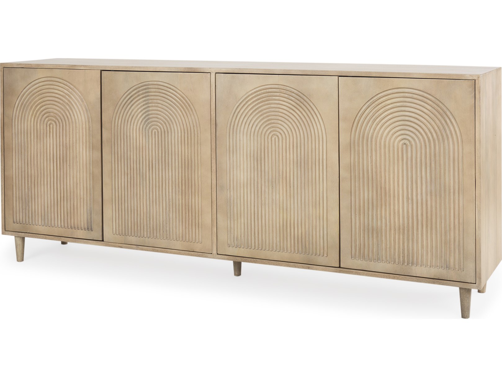 Tucker Light Brown Wood w/ Carved Arch Pattern 4 Door Sideboard