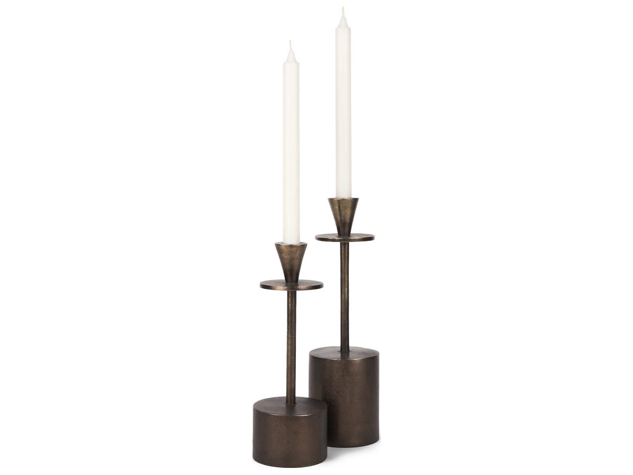 Petria Antiqued Gold Textured Metal Taper Candle Holders