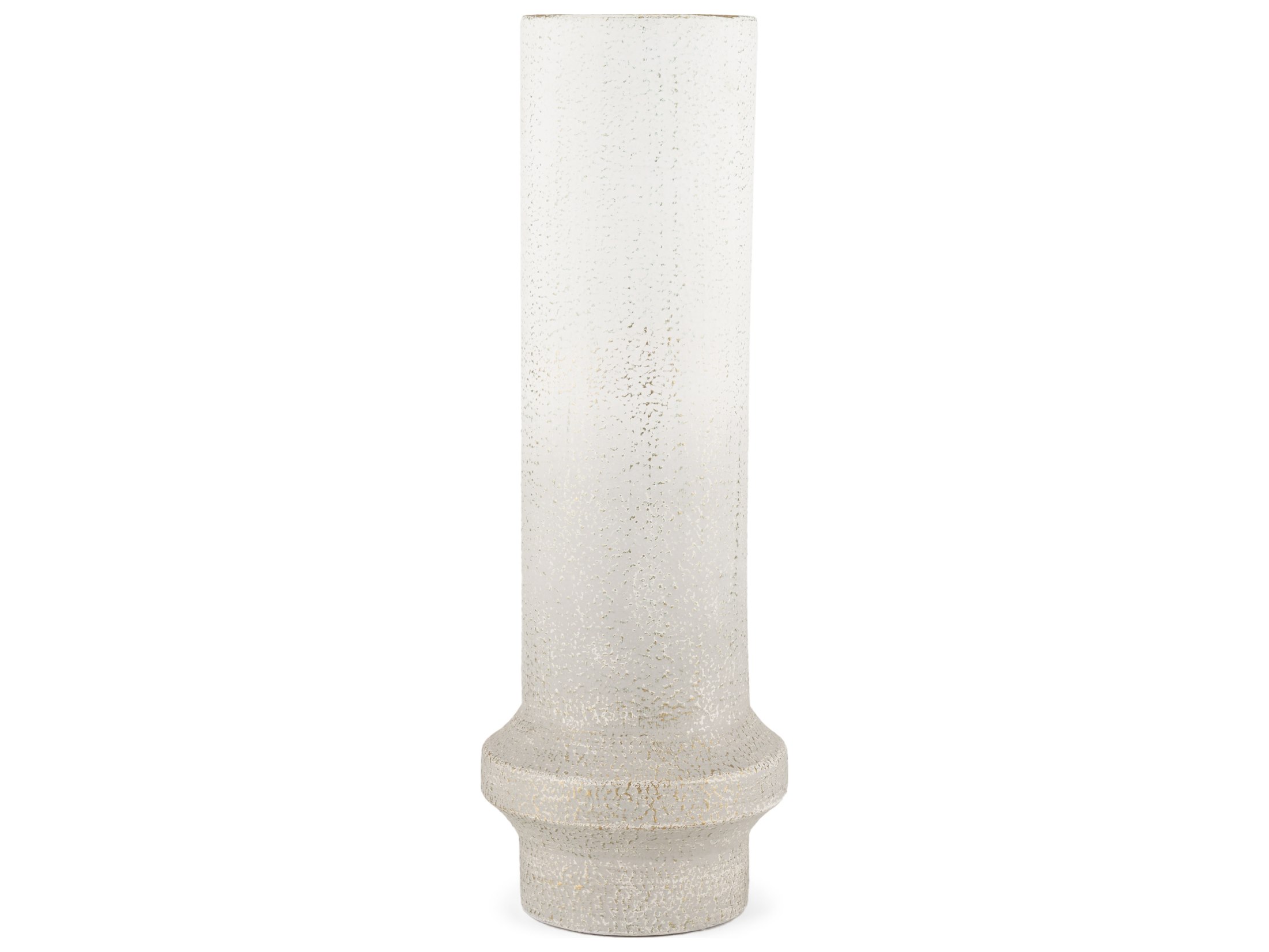 Tovah Tall Textured White w/ Gold Metal Vase