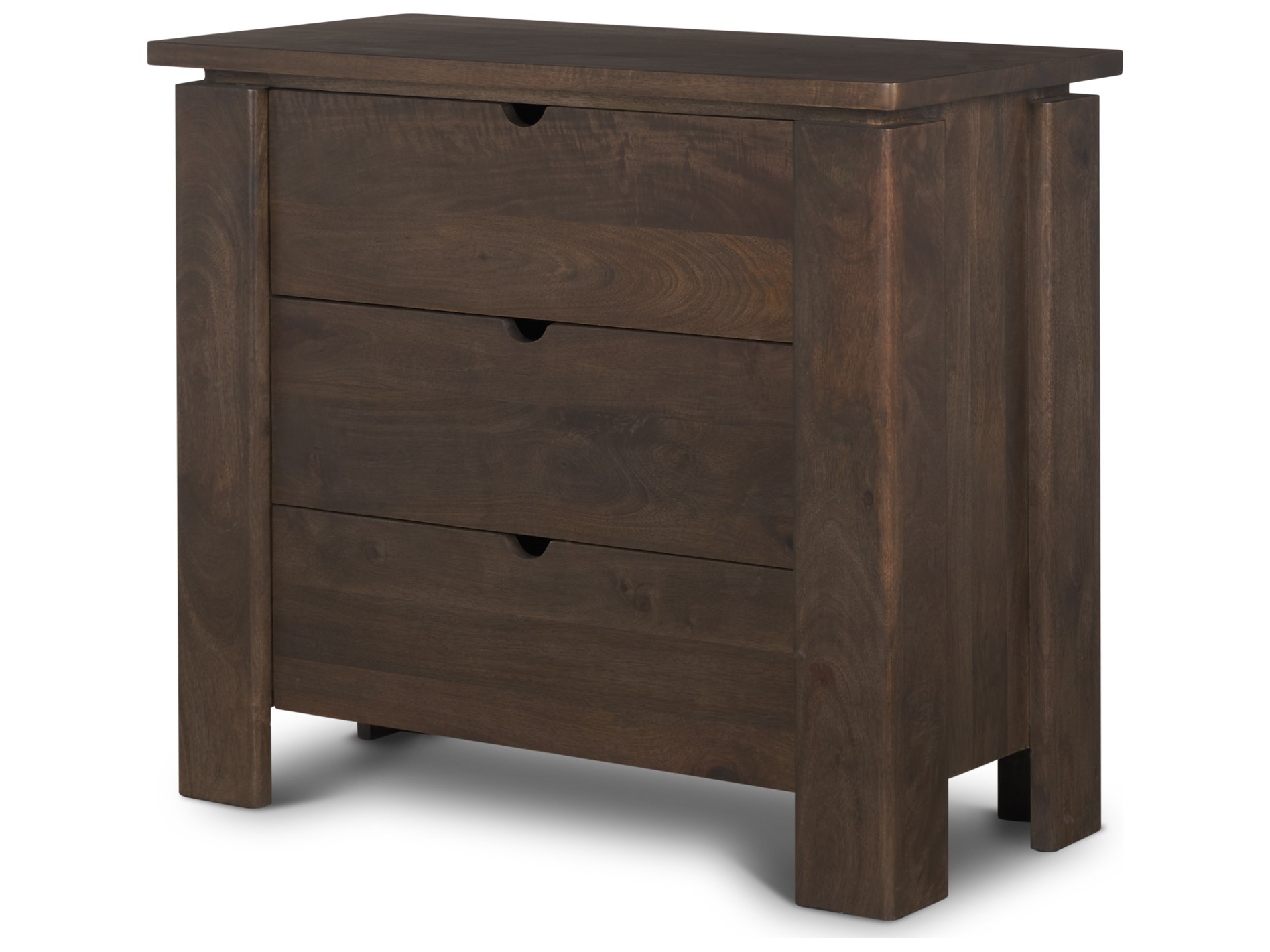 Wallen Solid Dark Brown Wood 3 Drawer Accent Cabinet