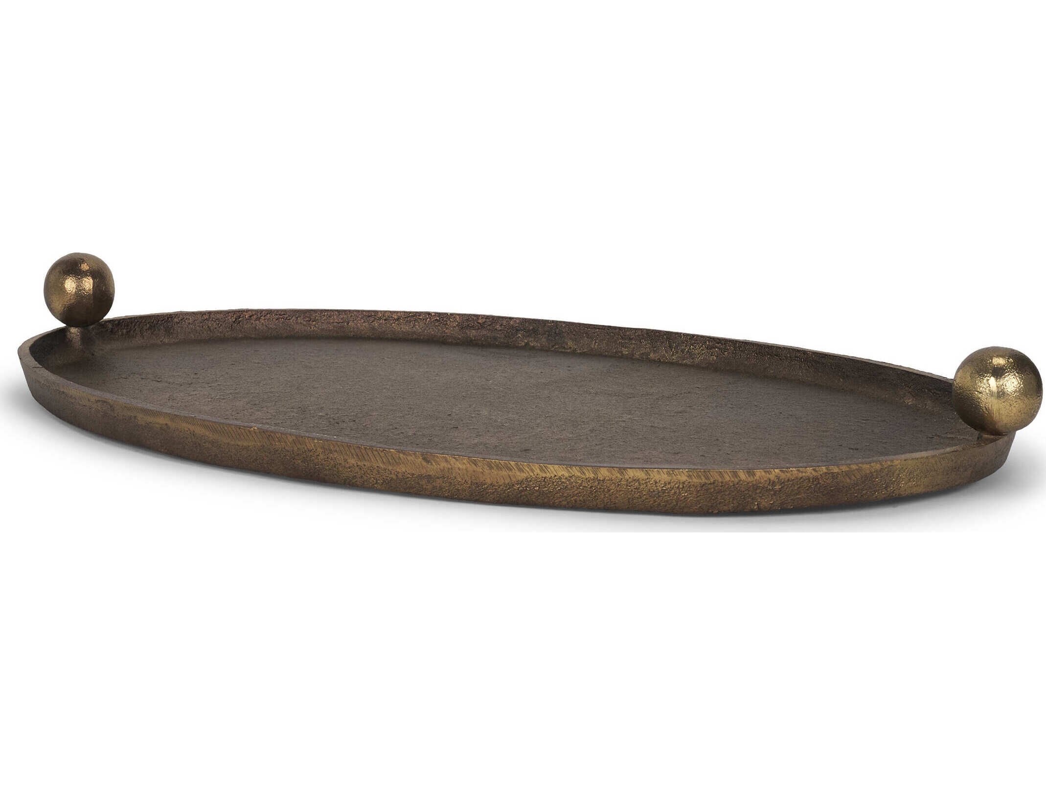 Jianna Small Oval Textured Antiqued Gold Metal Tray with Handles