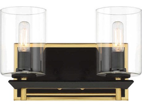 Metropolitan Sable Point 2-Light Sand Coal Honey Gold Black Glass Vanity Light