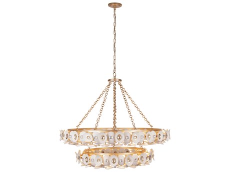 Metropolitan Niu 22-Light Coconut Shell Gold White Tiered Chandelier