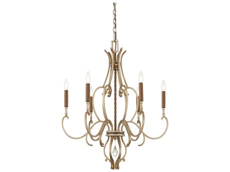 Metropolitan Magnolia Manor 6-Light Pale Gold Distressed Bronze Crystal Candelabra Chandelier