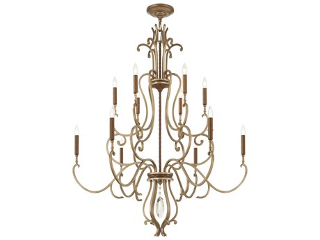 Metropolitan Magnolia Manor 12-Light Pale Gold Distressed Bronze Crystal Candelabra Chandelier