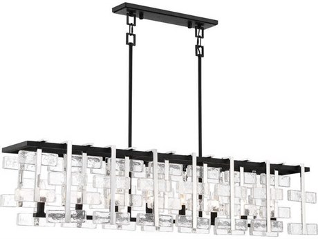 Metropolitan Painesdale 8-Light Sand Coal Polished Nickel Black Glass Island Pendant