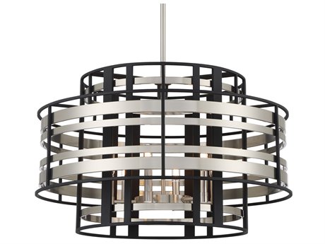Metropolitan Presten 6-Light Brushed Nickel Sand Coal Black Pendant