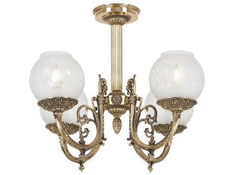 Metropolitan 4-Light Antique Classic Brass Glass Globe Semi Flush Mount