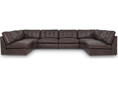 Moe's Home Thurlow Brown Leather Sectional Sofa
