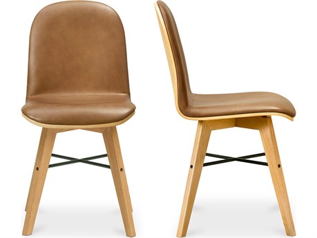 Moe's Home Napoli Leather Oak Wood Black Upholstered Side Dining Chair - Set of Two