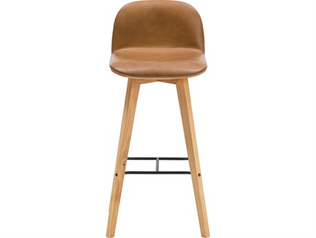 Moe's Home Leather Oak Wood White Oil Black Metal Camel Bar Stool