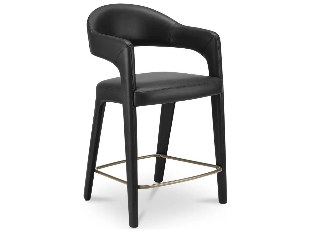Martens Black Leather Upholstered Counter Height Stool