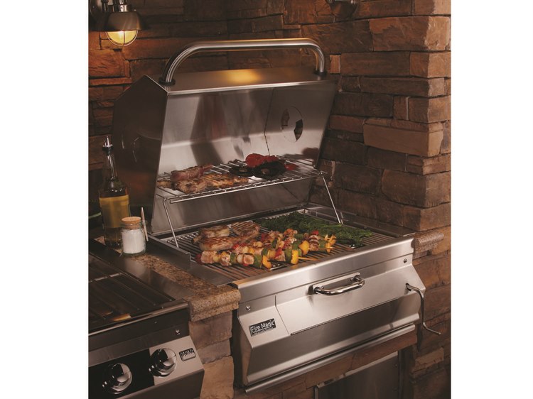 Fire Magic Charcoal Stainless Steel 24'' Built-in BBQ Grill with Smoker Oven Hood