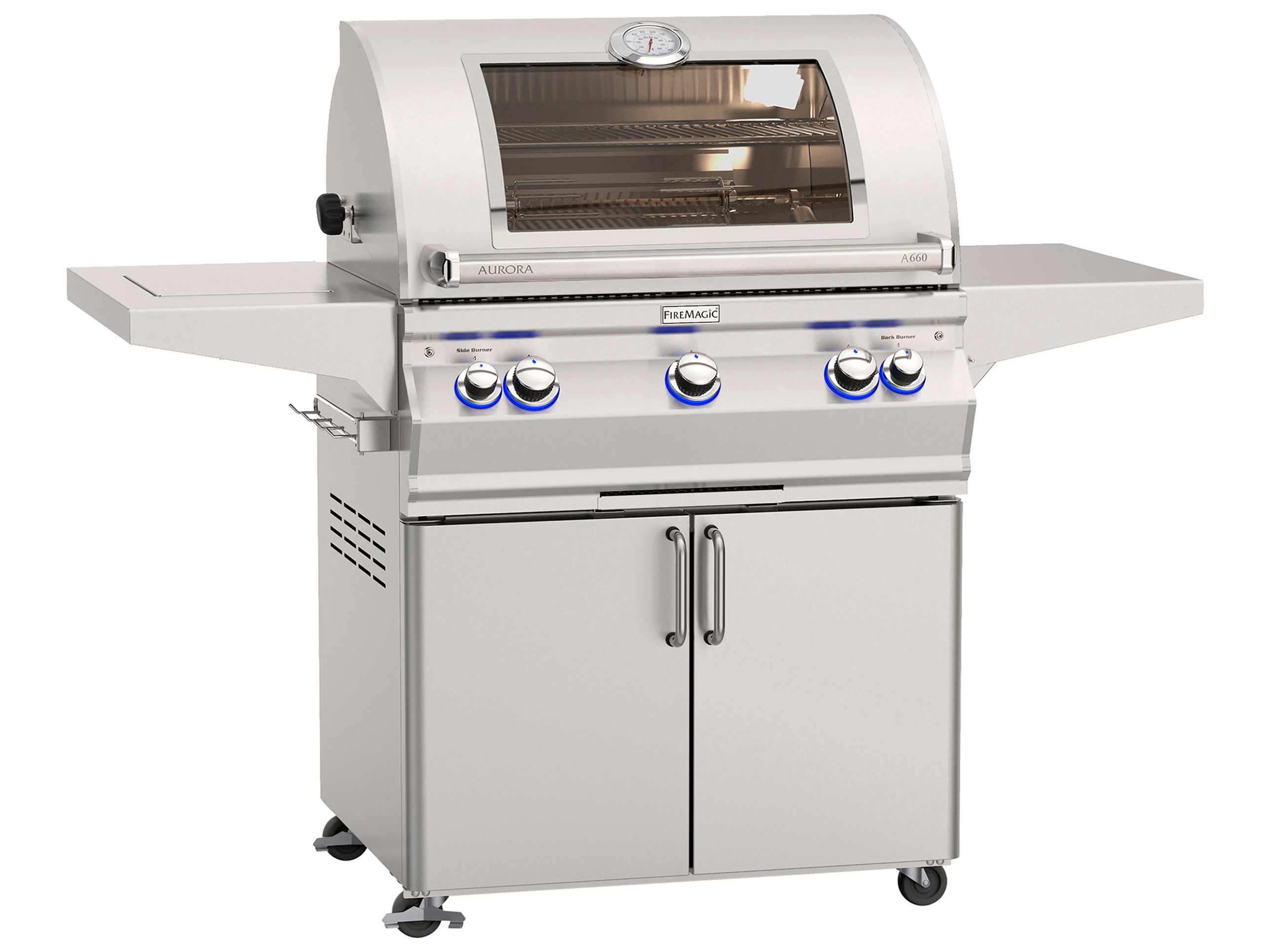 Fire Magic 30'' Portable Gas Grill with Magic View Window with Flush Mounted Single Burner | Back Burner| Rotisserie | MGA660S8EAW