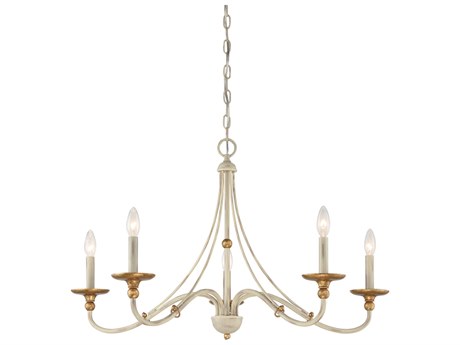Minka Lavery Westchester County 5-Light Farm House White Gilded Gold Leaf Off Candelabra Chandelier