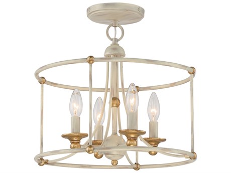 Minka Lavery Westchester County 4-Light Farm House White Gilded Gold Leaf Off Semi Flush Mount