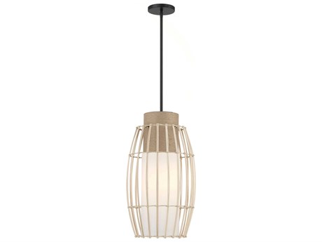 Minka Lavery Watermill 1-Light Coal Natural Rope Black Glass Cylinder Mini Pendant