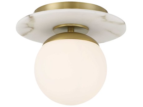 Minka Lavery Orban 1-Light Soft Brass White Glass Globe Semi Flush Mount