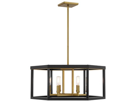 Minka Lavery Union Estates 6-Light Coal Soft Brass Black Candelabra Geometric Chandelier