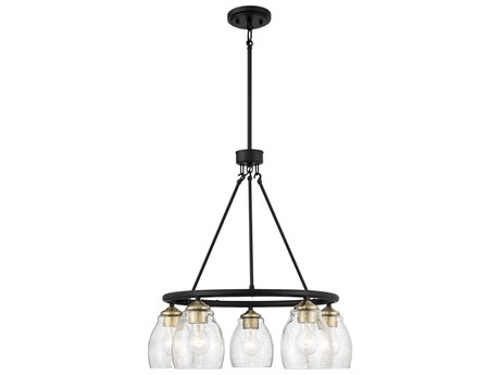 Minka Lavery Winsley 5-Light Coal Stained Brass Black Glass Bell Chandelier