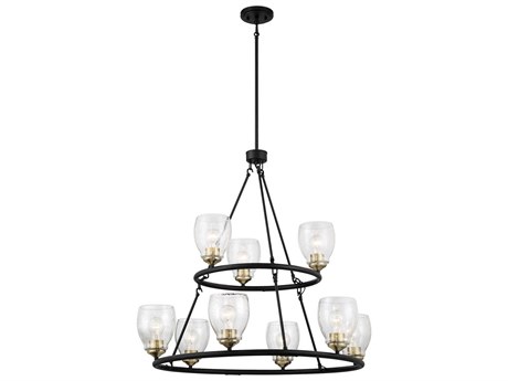 Minka Lavery Winsley 9-Light Coal Stained Brass Black Glass Bell Chandelier