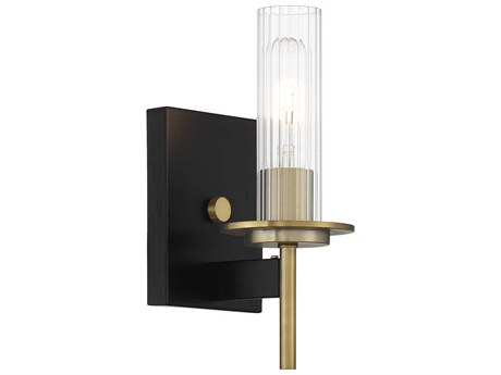 Minka Lavery Baldwin Park 1-Light Coal Soft Brass Black Glass Wall Sconce