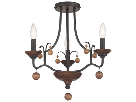Minka Lavery Colonial Charm 3-Light Old World Bronze Walnut Black Semi Flush Mount