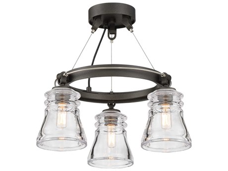 Minka Lavery Graham Avenue 3-Light Smoked Iron Brushed Nickel Gray Glass Semi Flush Mount