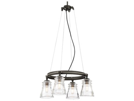 Minka Lavery Graham Avenue 4-Light Smoked Iron Brushed Nickel Gray Glass Candelabra Chandelier