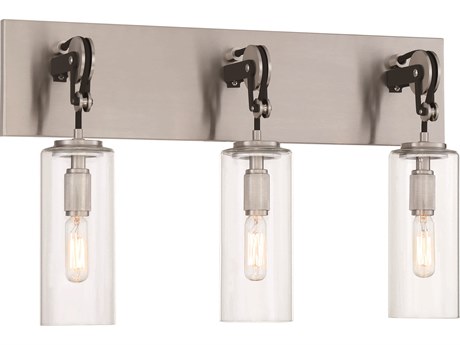 Minka Lavery Pullman Junction 3-Light Coal Brushed Nickel Black Glass Vanity Light