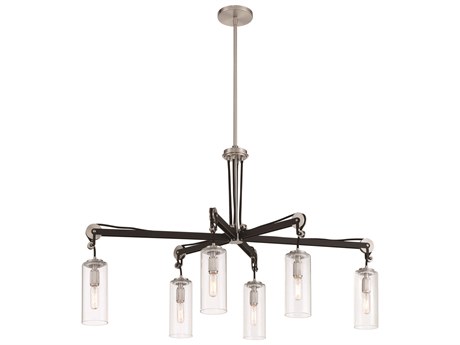Minka Lavery Pullman Junction 6-Light Coal Brushed Nickel Black Glass Cylinder Island Pendant