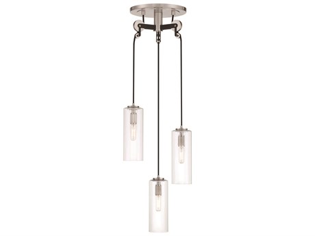 Minka Lavery Pullman Junction 3-Light Coal Brushed Nickel Black Glass Cylinder Pendant