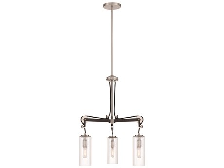 Minka Lavery Pullman Junction 3-Light Coal Brushed Nickel Glass Cylinder Chandelier