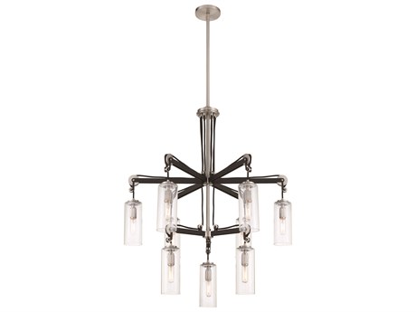 Minka Lavery Pullman Junction 9-Light Coal Brushed Nickel Black Glass Cylinder Chandelier