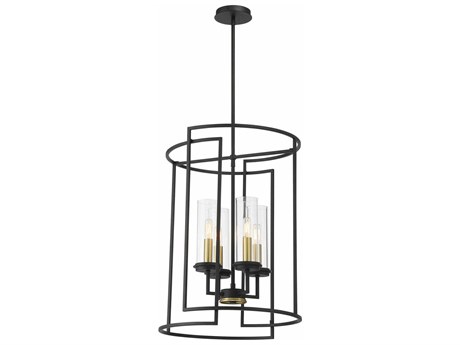 Minka Lavery Hillstone 4-Light Sand Coal Soft Brass Black Glass Pendant