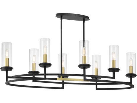 Minka Lavery Hillstone 8-Light Sand Coal Soft Brass Black Glass Island Pendant