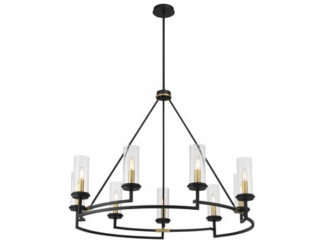 Minka Lavery Hillstone 9-Light Sand Coal Soft Brass Black Glass Candelabra Chandelier