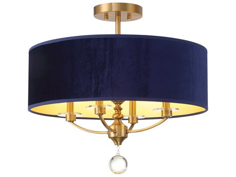 Minka Lavery Van Noord 4-Light Oxidized Aged Brass Blue Drum Semi Flush Mount