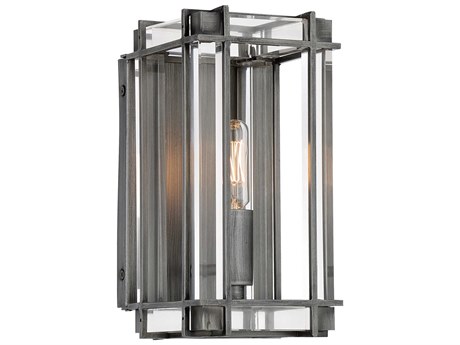 Minka Lavery Langen Square 1-Light Painted Antique Nickel Glass Wall Sconce
