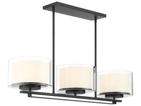 Minka Lavery Overland Park 3-Light Sand Coal Black Glass Drum Linear Island Pendant
