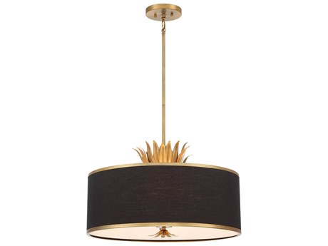 Minka Lavery Caprio 4-Light Natural Brushed Brass Black Crystal Drum Pendant