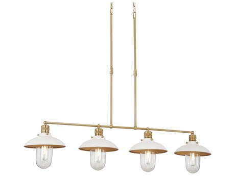 Minka Lavery Downtown Edison 4-Light White Soft Brass Glass Linear Island Pendant