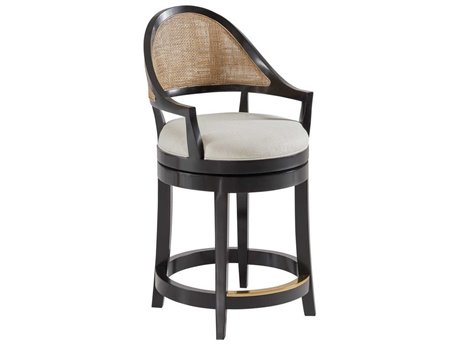 Modern History Home Lyon Black Upholstered Swivel Walnut Wood Bar Stool