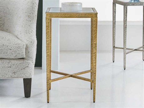 Modern History Home Texture Square Glass Antique Brass End Table