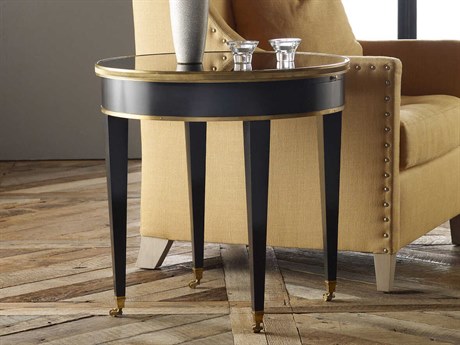 Modern History Home Tuxedo Round Mirror Ebony End Table